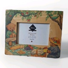 Charming Teddy Bear Picnic Wooden Picture Frame Easel Back Fetco Handcrafted