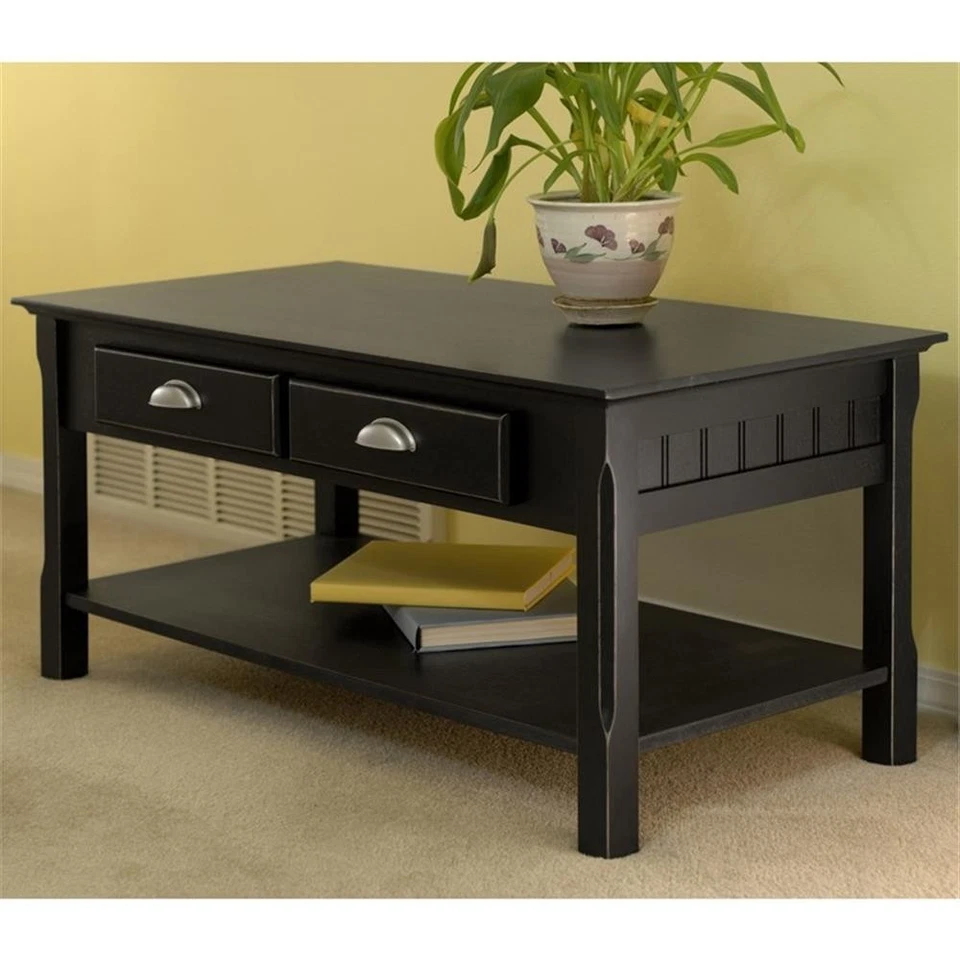 Mesa de centro Winsome Timber Transitional de madera maciza en negro Foto 3 de 4