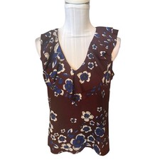 Banana Republic Brown  Blue Floral Print Ruffled Blouse Size M