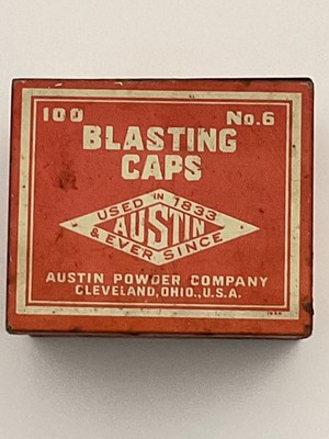 Antique  Austin powder company number six blasting cap tin c 1920s