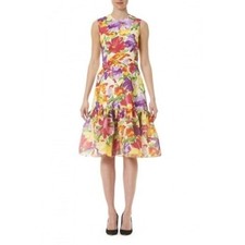 NWT Carolina Herrera Resort 2021 Floral Mimosa Gathered Bow Dress Size 14