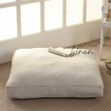 Boho Gauze Linen Floor Cushion Cover Handmade Striped Farmhouse Pouf Case Cover
