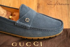 Mocassini Gucci GG blu scamosciati scarpe da guida uomo UK 7,5 G US 8,5 EU 41,5