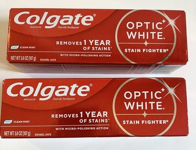 (2) Colgate Optic White Stain Fighter Toothpaste Clean Mint Paste 3.8 oz Each