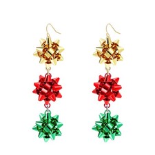 Christmas Bow Earrings Holiday Xmas Bow Earrings for Women Red Green White Bo...