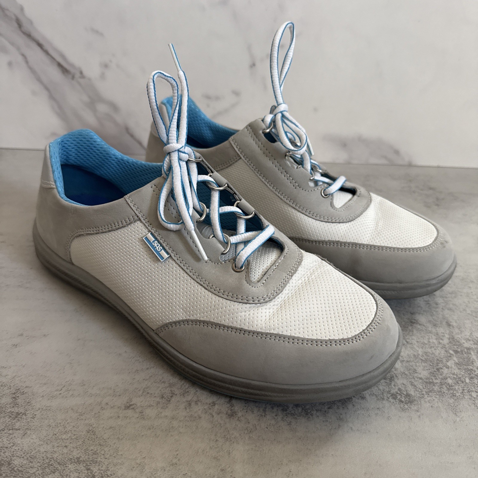 SAS Walking Shoes Women 9.5 WW Extra Wide White Gray Comfort Sneakers-image