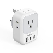 TESSAN US to UK Plug Adapter, Type G Travel Adaptor Grey-Type G 2 USB C 