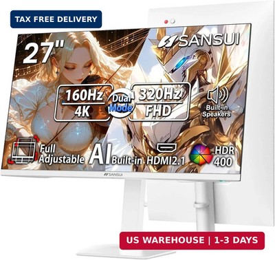 SANSUI 27'' 4K Gaming Monitor, UHD 160Hz or FHD 320Hz Dual Mode PC Monitor- Fast 