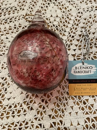 Blenko Hand Blown Glass Ornament - Cranberry- Pebble Like Pattern-sticker
