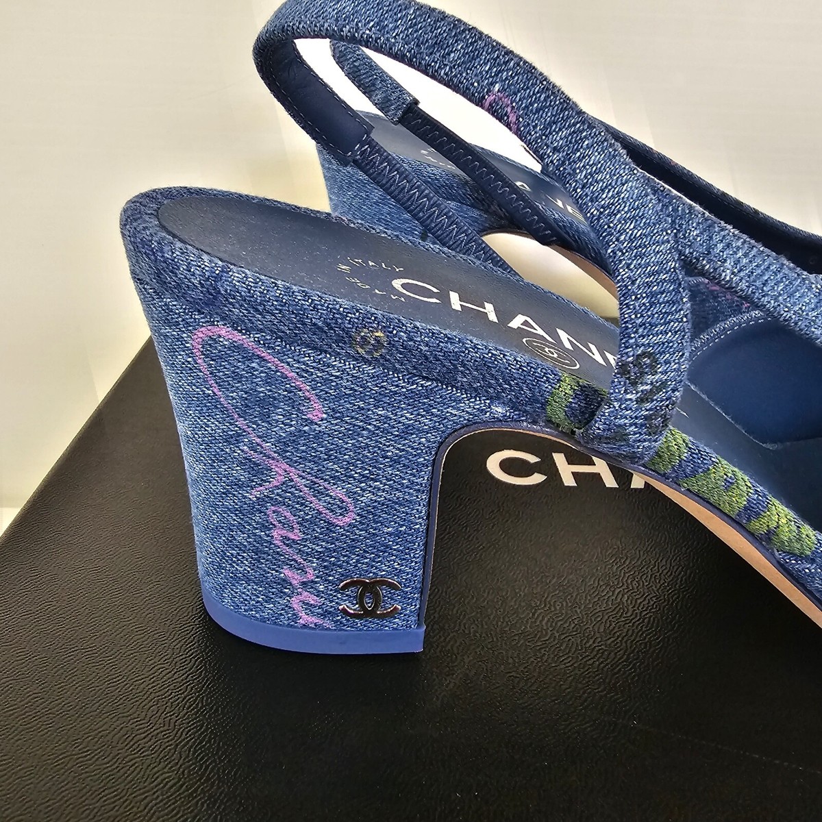 Chanel 22S G31318 Mademoiselle Coco Denim Slingback Heel 37-38-38.5 EUR  sizes