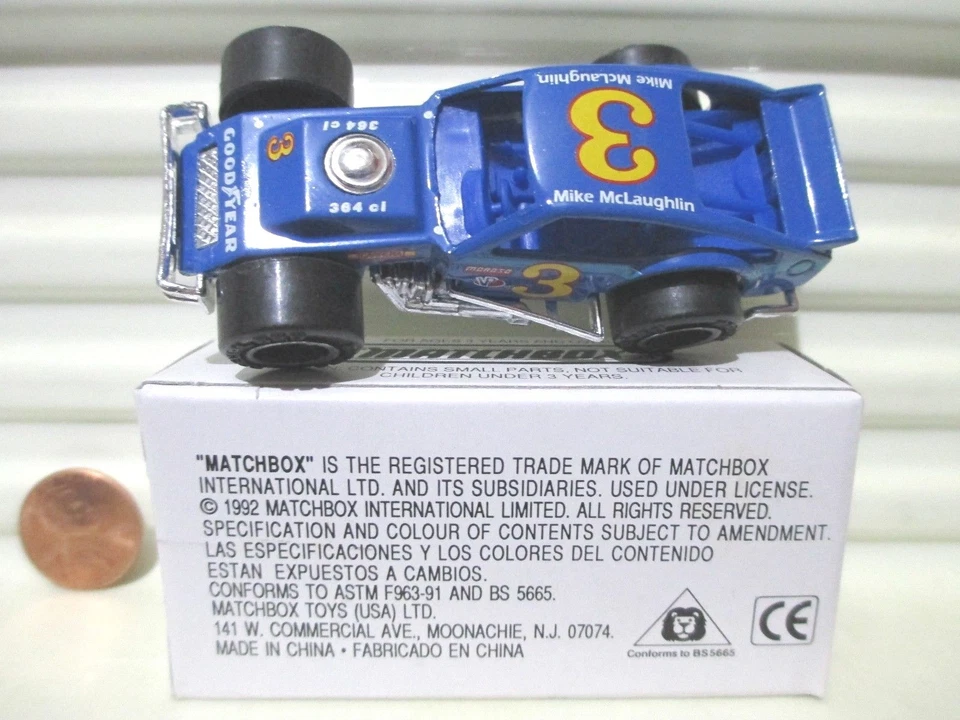 Matchbox 1992 MIKE McLAUGHLIN Modified PROMOTIONAL BLUE SEAT Race Car Mint Boxed - Image 3 of 4