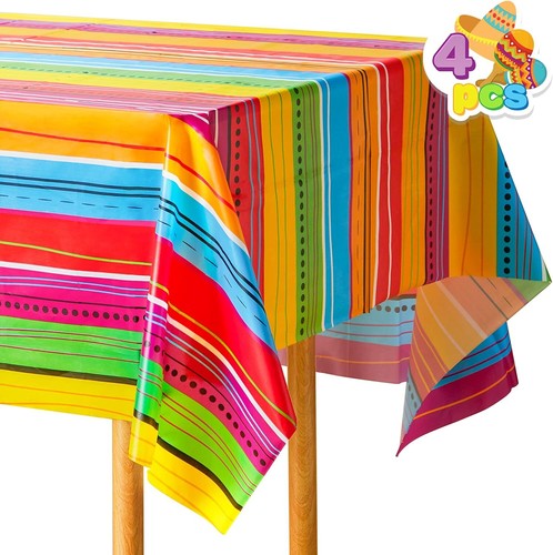 JOYIN 4 pcs Cinco De Mayo Printed Plastic Tablecover for Fiesta Decor, Muti-Colo