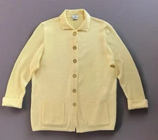 Women’s XL 42 BODE Yellow Knitted Cardigan Vintage  Gold Metal Buttons  80s 90s