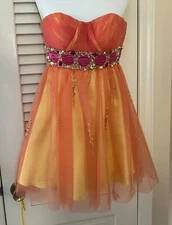 Morrell Maxie Short Layered Party Dress size 4  Deep Pink/Yellow/Tangerine
