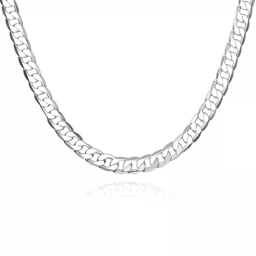 Nuova collana da uomo in argento sterling 925 larga 8 mm 16 ~ 24 pollici catena cordino cubano - Foto 6 di 24