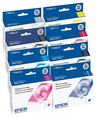 Genuine Epson 54 T054 Ink Cartridge 8-Pack for Stylus Photo R800 R1800