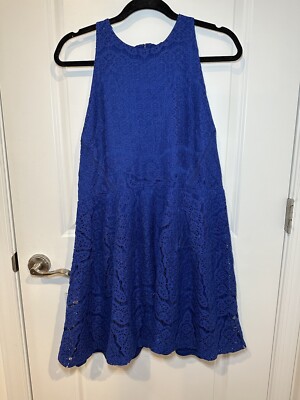 mossimo halter dress Woman Royal Blue Sleeveless Fit & Flare Lace Size XL Machine Cool iron