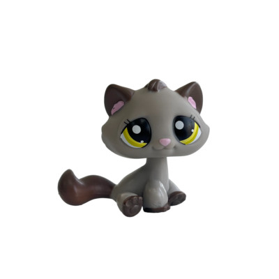 Littlest pet shop Toys bobble head short hair cat #2215 grey cat yellow eyes