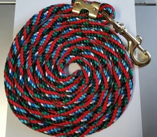 Horse Nylon poly round Lead Rope 80 inches with brass Swivel Snap-red/blu/brn/gr