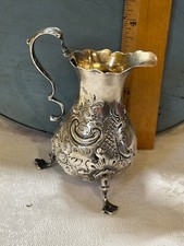 c.1760 English Sterling Silver rococo creamer cream jug footed roses