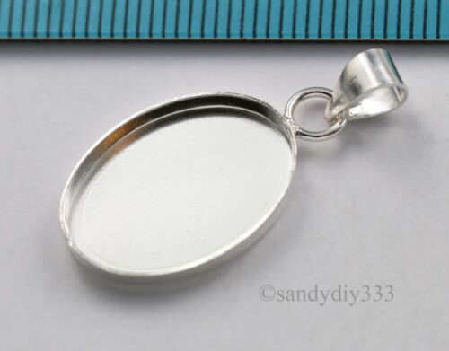 1x STERLING SILVER Oval Bezel Cup 13mm x 18mm PENDANT BAIL #3017 - Picture 1 of 3