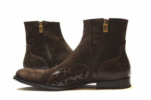 Jo Ghost 3550M Mens Italian Brown Suede with Decorative Leather Ankle Boots