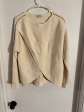 Women "Love, White" cream color, ribbed,long sleeve,double wrap top. Size L