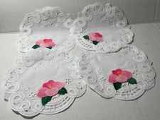 New set of 4 Round Handmade Battenburg 8" Lace Crochet applique Doilies Wedding