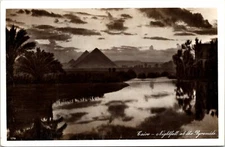 RPPC Great Pyramids Cairo Egypt Nightfall Africa Postcard B12