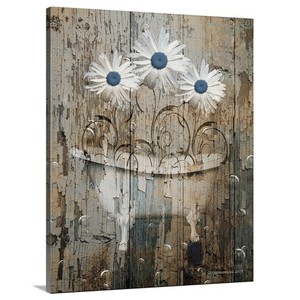 Brown Blue Daisy Flower Rustic Bathroom Canvas Home Decor Wall Art