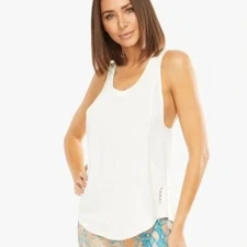 KORAL Adriana Cupro Logo Tank Top in Ivory White