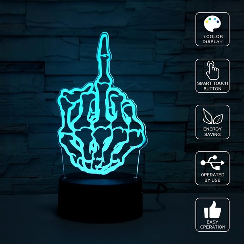 3D Skeleton Hand Creative Night Light 7 Colour Changing Touch Bedroom Table Lamp - Picture 5 of 10