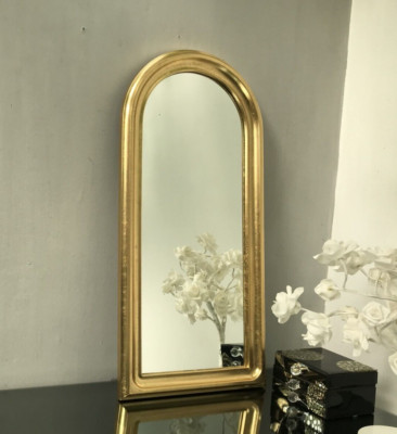 Antiker Bogen Design Wandspiegel Gold Frei Stil Gerahmt Vintage Metall Fix 73x34cm