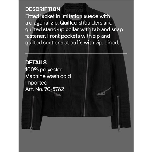 H&M Black Quilted Faux Suede Biker Moto Jacket Women's Size 4 - Picture 5 of 16