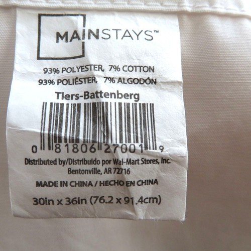 Mainstays Sheer White Tiers-Battenberg Curtain Panel 30" W x 36" L One Panel - Picture 8 of 9