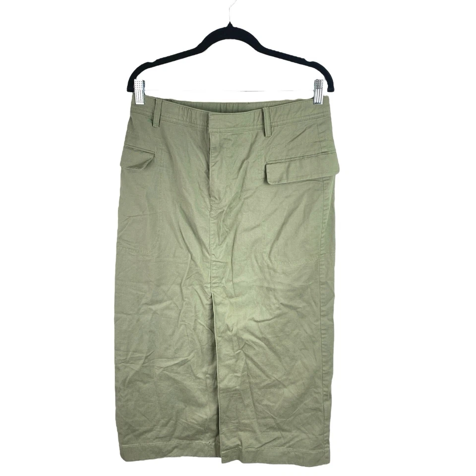 Falda lápiz recta GAP verde oliva cintura alta abertura frontal midi utilitaria talla 30 Foto 2 de 4