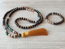 Mala Gebetskette 108 Perlen – Tigerauge Achat Jaspis Yoga Meditation Schmuck