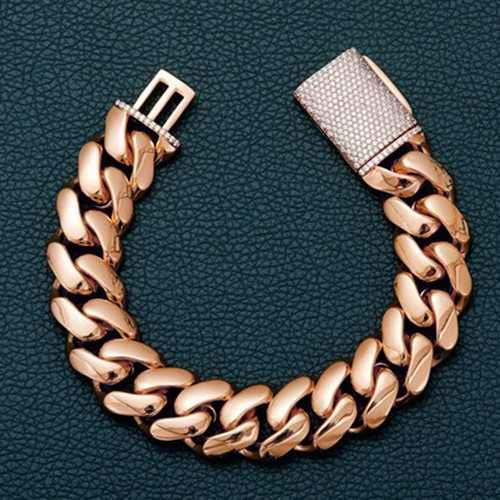 8-22mm Stainless Steel Miami Cuban Chain Copper Clasp Rose Gold Plated Jewelry - Picture 5 of 9