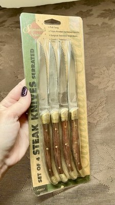 Signature Series 4 Piece Steak Knives Set Hardwood Full Tang Serrated Steel 2002
