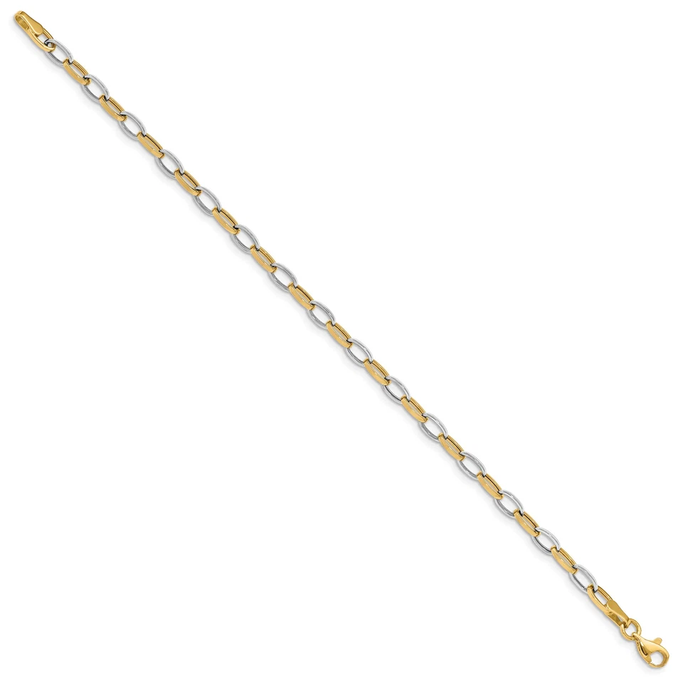 14K Solid Two Tone Gold Link Chain Bracelet - Image 2 of 4