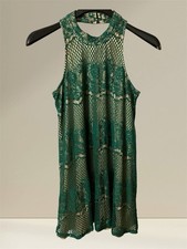 Vintage Lace Neck Green Dress Women’s Size Medium Love Fire