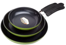 Green Earth Frying Pan 3-Piece Set by Ozeri (8", 10", 12") – 100% PTFE, PF