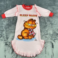 Vintage 1970s Garfield "Sleep Warm" Pink Fleece Girls Sleep Gown Sack Size 3