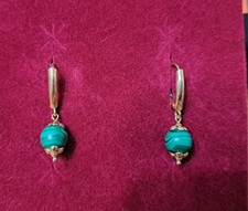 JCM 14kt Yellow Gold Malachite Dangle Ball Drop Earrings 3 Gram Total Weigh 2.92