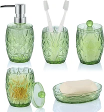 Modern Shatterproof Acrylic Olive Green Bathroom Accessories Set – 5-Piece Glass