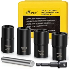 Topec 6PCS Lug Nut Removal Tool, 1/2-Inch Drive Wheel Lock Removal Kit, 17-22mm 