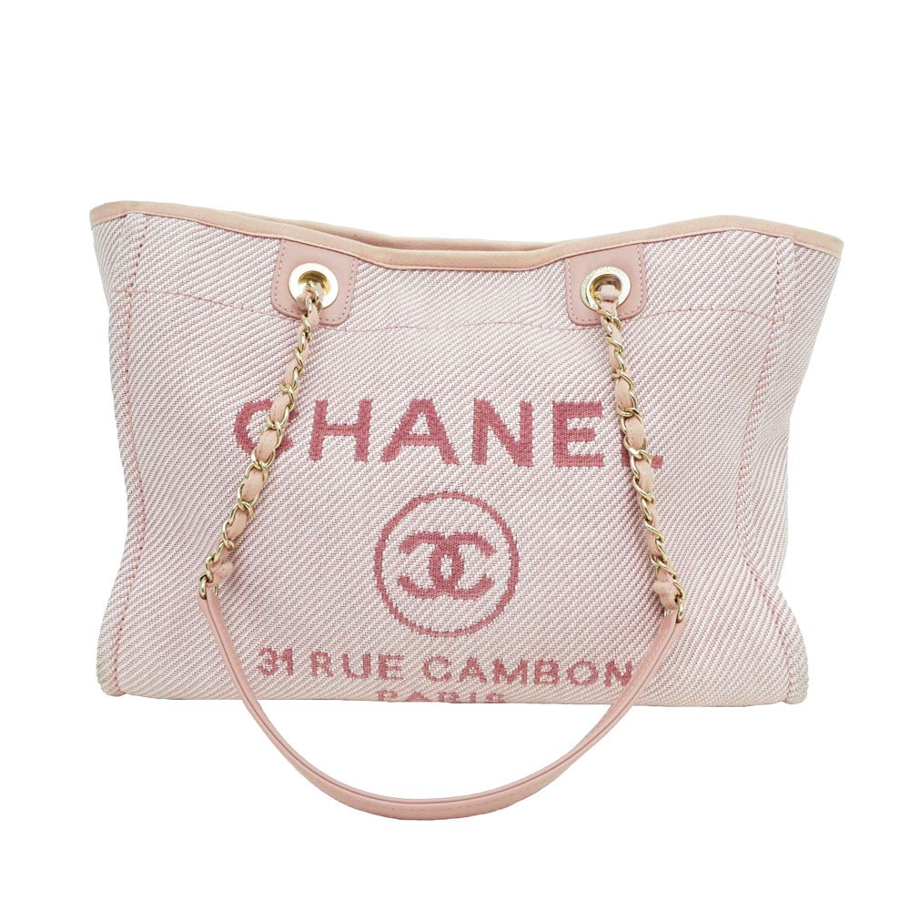 CHANEL Deauville MM Pink Tote Bag with Gold Hardware for Women M67001