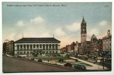 Vintage Linen Postcard Boston Public Library & Old South Church 1930s