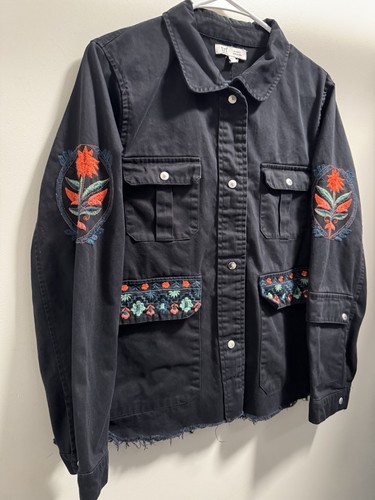 Zara Embroidered Button Down Shacket Black Red Floral Womens Small - Picture 10 of 10
