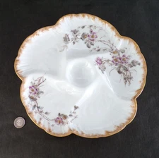 CHARLES FIELD HAVILAND Limoges OYSTER Plate PURPLE Flowers GOLD Enamel CFH Chip